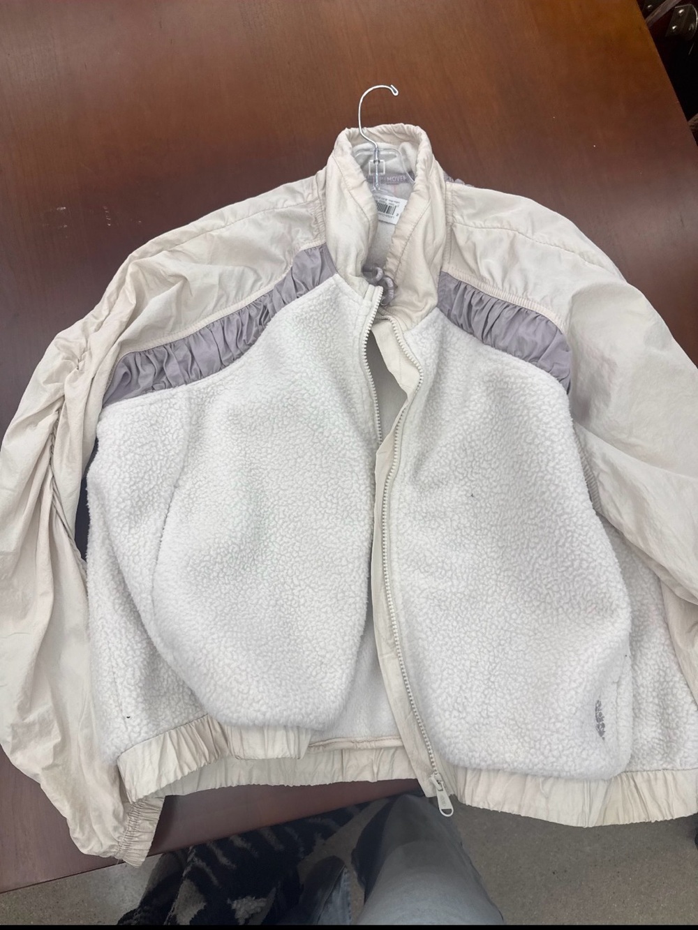 Free people movement cream and pink zip up puffy jacket